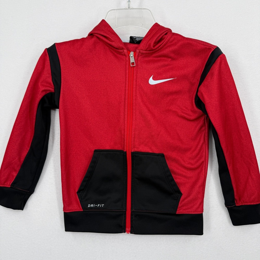 Nike Dri-FIT Full Zip Hoodie Jacket Boys Size 6 Red Black Age 5-6